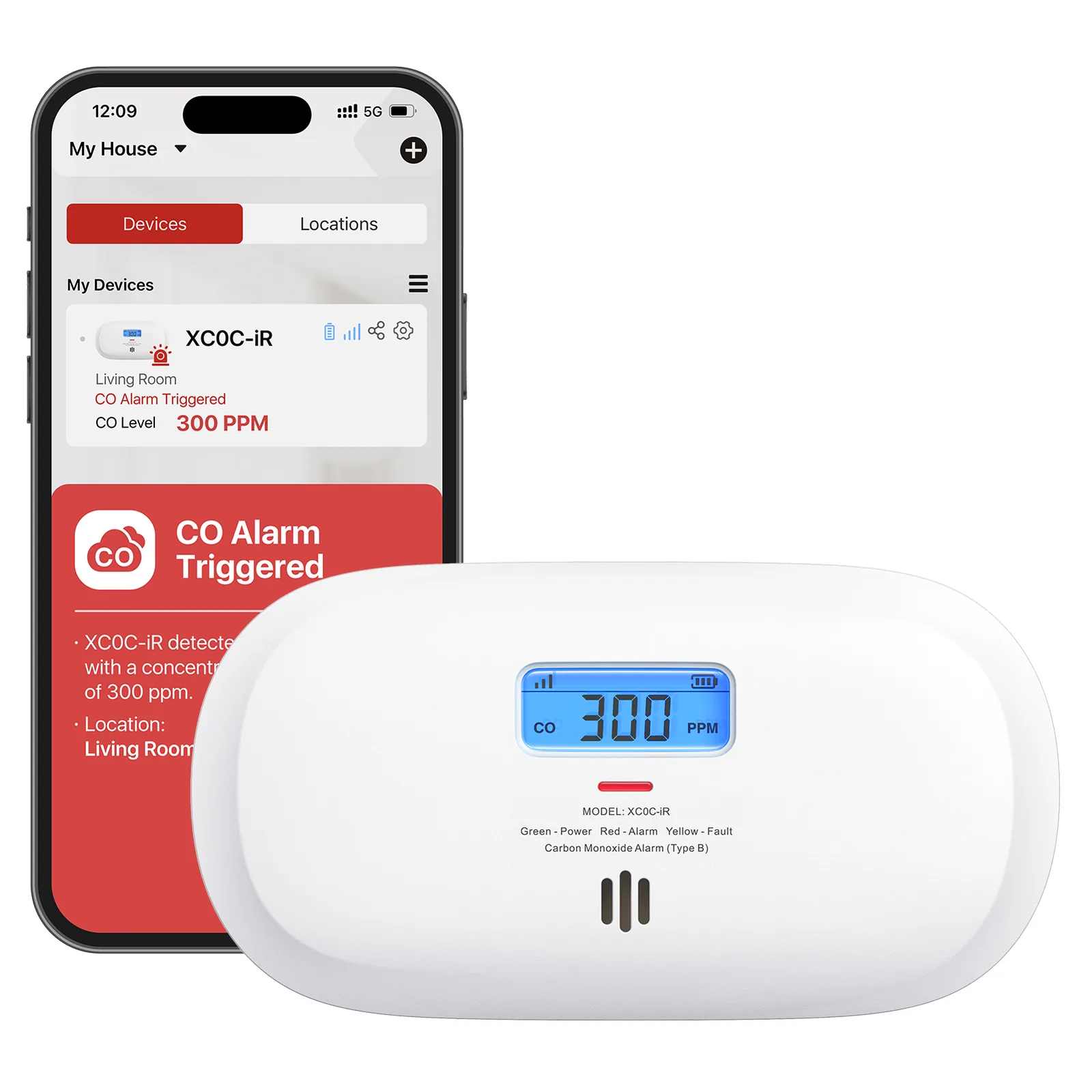 XC0C-iR Wi-Fi CO dedektörü — görsel 1